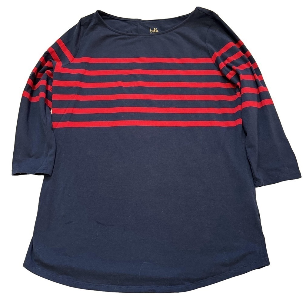 Belle by Kim Gravel TripleLuxe Knit Striped 3/4 Sleeve Shirt Twilight
Red XS NEW